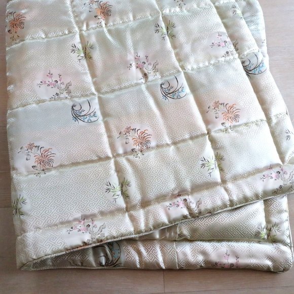 2 Custom Made Asian Theme Large Quilted Pillow Shams 26x47 Gold Embroidery - Picture 6 of 8